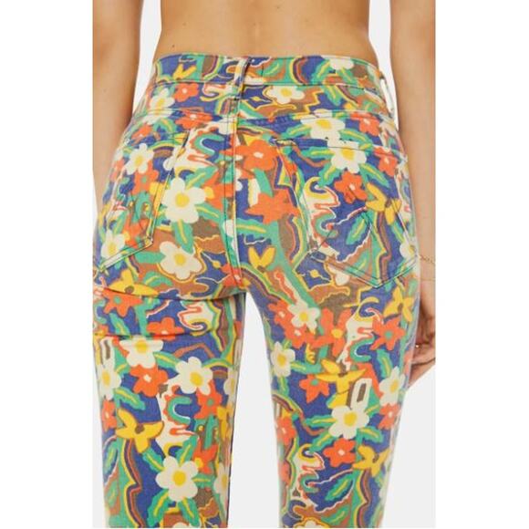 MOTHER The Insider Flood Straight Leg Jeans Floral Print Cosmic Blooms Size 29 - Picture 8 of 14